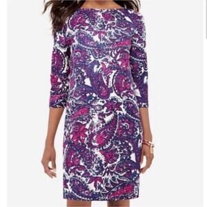 NEW The Limited Purple Pink Paisley Print Lined Shift Dress 3/4 Sleeves Medium